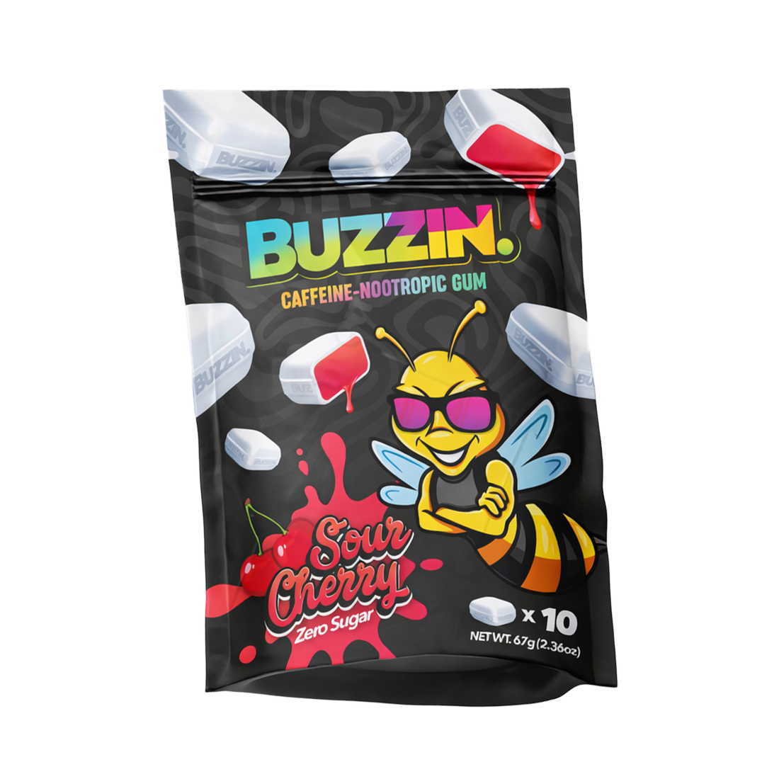 BUZZIN Sour Cherry Caffeine-Nootropic Gum
